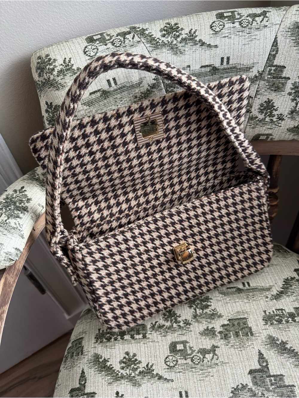 boutique houndstooth brown and cream shoulder bag - Picture 4 of 5